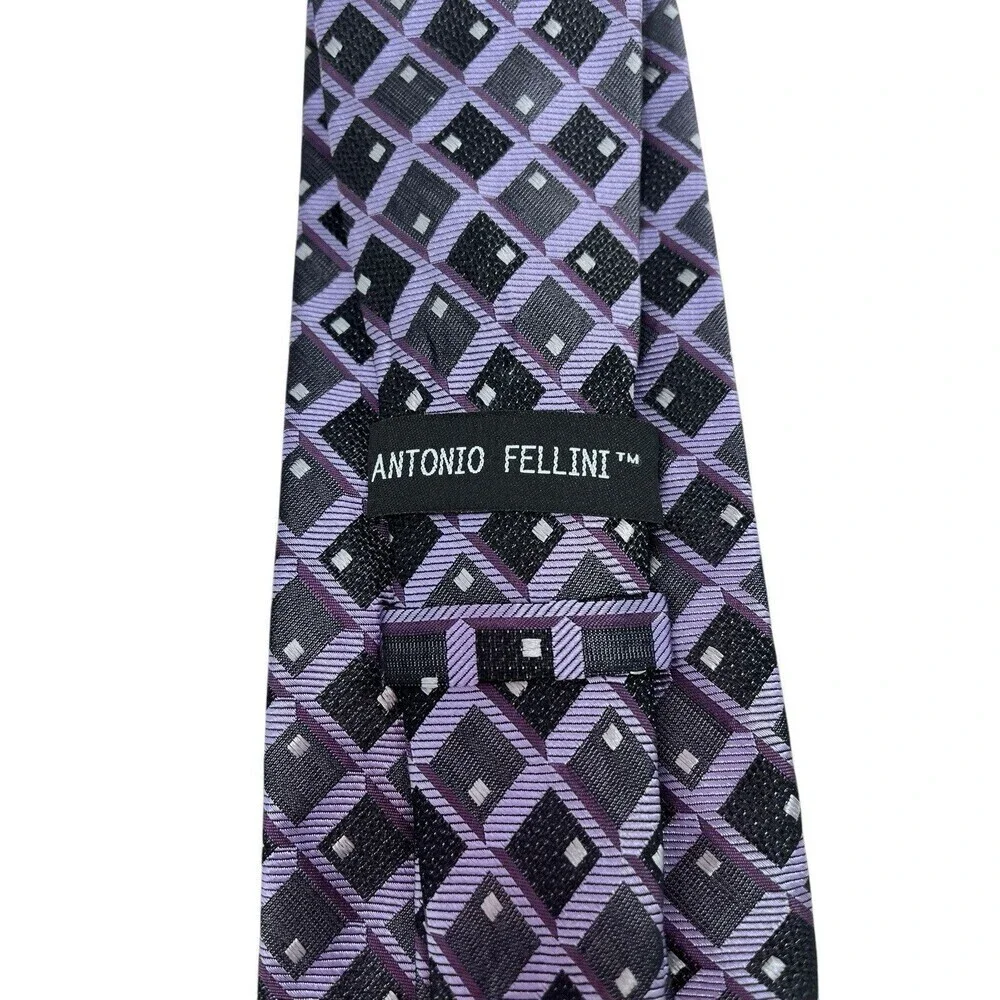 Antonio Fellini Men's 100% Silk  Neck Tie Purple Gray Black